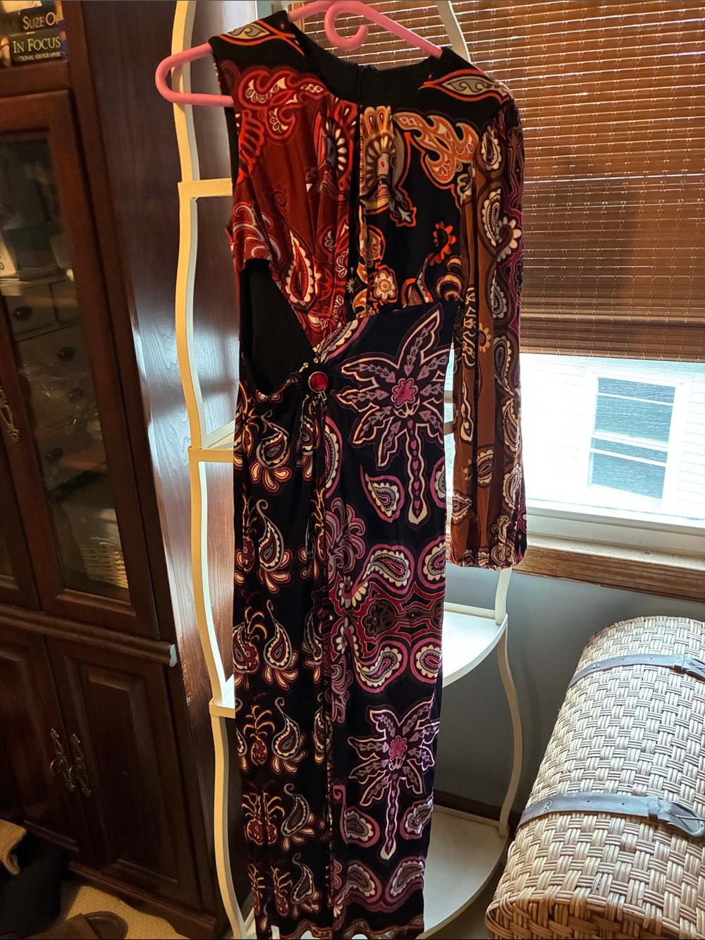 FARM Rio Long-Sleeve Paisley Cutout Dress in Black and Rust